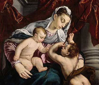 圣母玛利亚与幼小的圣约翰浸礼会，1560-1565`Virgin and Child with the Young Saint John the Baptist, 1560-1565 by Jacopo Bassano