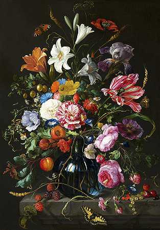 《花瓶》，1670年`Vase of Flowers, 1670 by Jan Davidsz de Heem