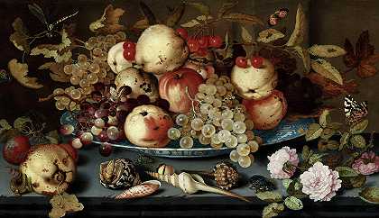 《水果、花朵、贝壳和昆虫的静物》，1623年`Still life of Fruits, flowers, Shells and Insects, 1623 by Balthasar van der Ast