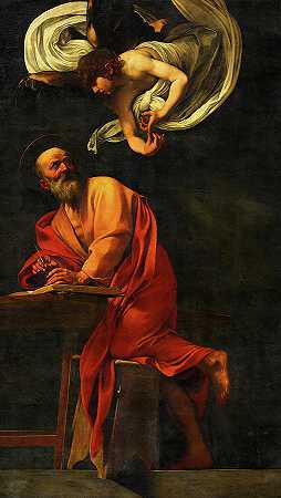 圣马修的灵感，1599-1602`The Inspiration of Saint Matthew, 1599-1602 by Caravaggio