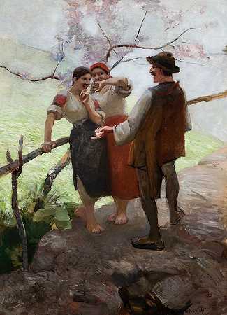 谈话中的哈苏`Hutsuls in Conversation (1888) by Wacław Szymanowski