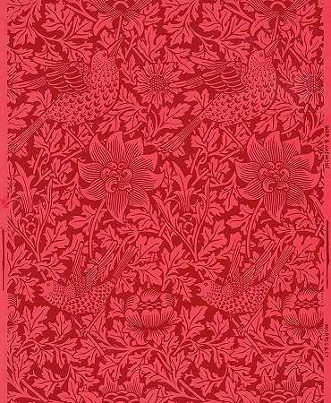鸟、海葵壁纸样本`Sample of Bird, Anemone Wallpaper by William Morris