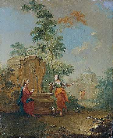 基督和井旁的撒玛利亚女人`Christus und die Samariterin am Brunnen (1760) by Norbert Joseph Carl Grund
