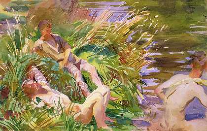 汤米洗澡，约1918年`Tommies Bathing, c. 1918 by John Singer Sargent