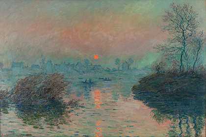 拉瓦科特塞纳河上的夕阳，效果冬季`Soleil couchant sur la Seine à Lavacourt, effet dhiver (1880) by Claude Monet