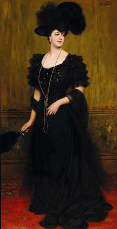 勒布雷顿夫人肖像`Portrait of Madame Lebreton by Eugen von Blaas