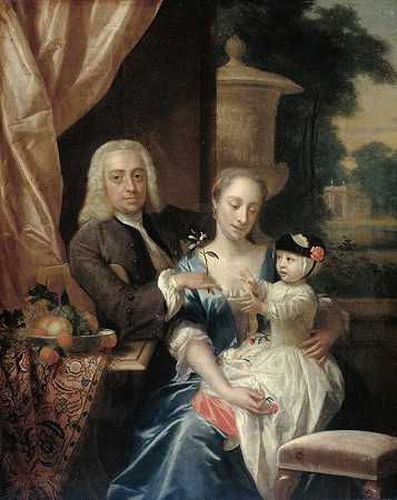 艾萨克·帕克、他的妻子贾斯汀娜·约翰娜·拉姆斯克拉默和他们的儿子威廉·亚历山大（1740-1747）`Isaac Parker, his Wife Justina Johanna Ramskrammer and their Son Willem Alexander (1740~1747) (1742) by Philip van Dijk