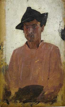 戴帽子的意大利男人`Italian Man With Hat by Henry Scott Tuke