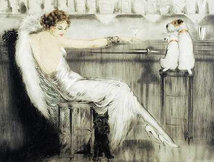 酒吧里的年轻女子`The Young Woman at the Bar by Louis Icart