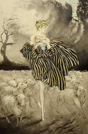 牧羊女`Shepherdess by Louis Icart