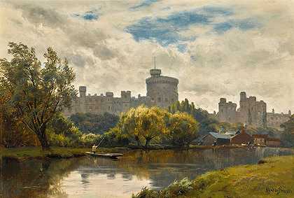 泰晤士河上的温莎城堡`Windsor castle from the Thames by Alfred de Bréanski