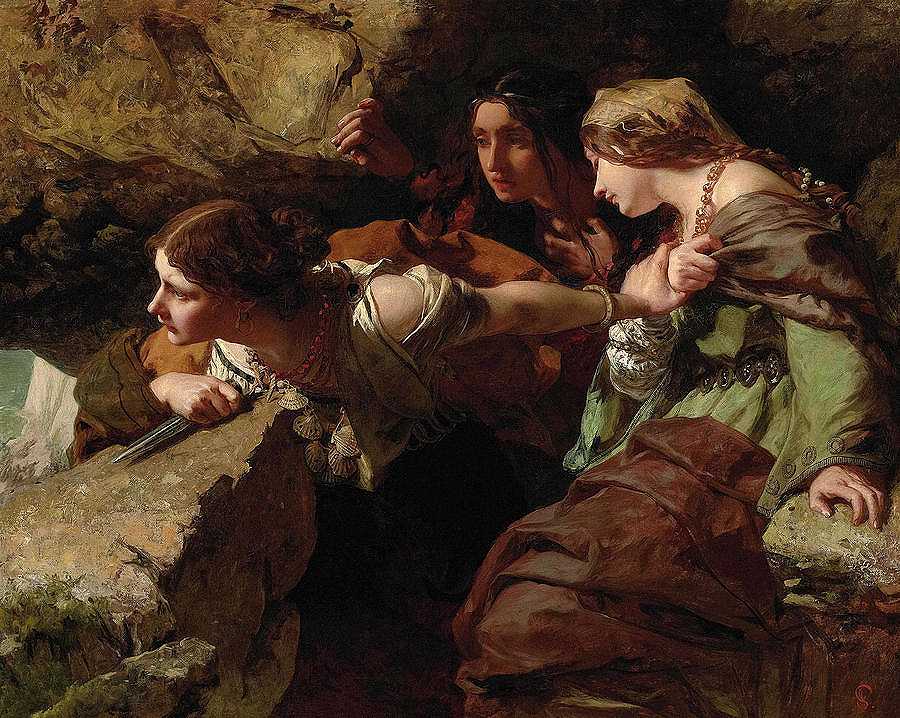 《勇气、焦虑和绝望，观看战斗》，1850年`Courage, Anxiety and Despair, Watching the Battle, 1850 by James Sant