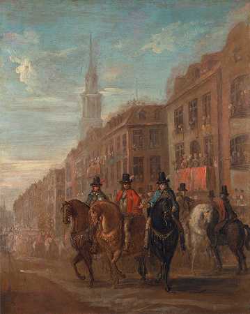 查尔斯二世在齐普赛德的复辟游行`Restoration Procession of Charles II at Cheapside (ca. 1745) by William Hogarth