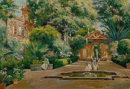 花园里斑驳的阳光`Dappled Sunlight In A Garden (1912) by Manuel García y Rodríguez