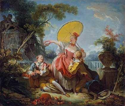音乐比赛`The Musical Contest (c. 1749~1752) by Jean-Honoré Fragonard