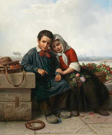 两个兄弟姐妹`Two Siblings (1854) by Karl Friedrich Boser