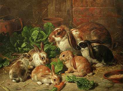 兔子家族，1893年`A Family of Rabbits, 1893 by Alfred Richardson Barber