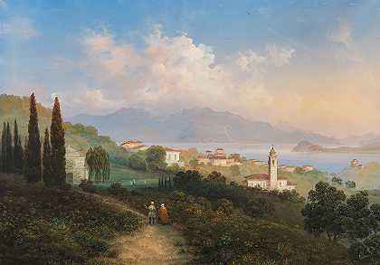 科莫湖和梅纳吉奥湖的景色，右边是贝拉吉奥角`A View of Lake Como and Menaggio, with Punta di Bellagio on the Right (1847) by Carlo Bossoli