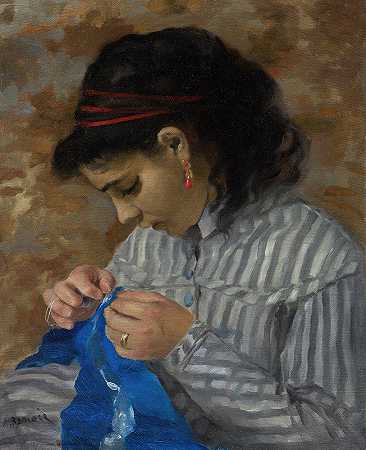 Lise缝纫`Lise Sewing (c. 1867–1868) by Pierre-Auguste Renoir