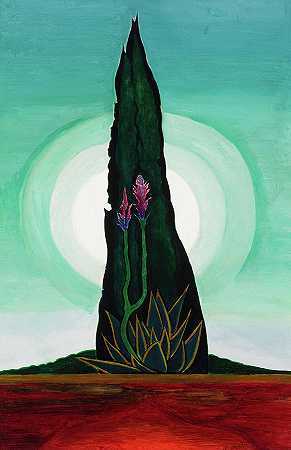 树，仙人掌，月亮，1928年`Tree, Cactus, Moon, 1928 by Joseph Stella
