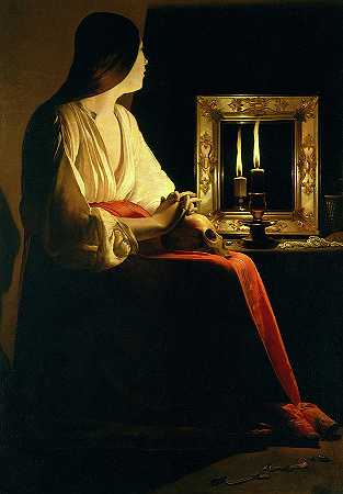 忏悔的玛格达伦，1640年`The Penitent Magdalen, 1640 by Georges de La Tour