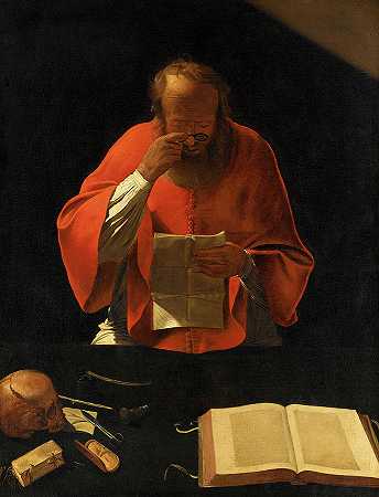 圣杰罗姆·雷丁，1650年`Saint Jerome Reading, 1650 by Georges de La Tour