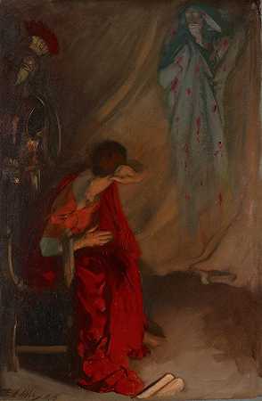 在布鲁图斯的帐篷里进入凯撒之魂，朱利叶斯·凯撒，第四幕，第三场`Within the Tent of Brutus; Enter the Ghost of Caesar, Julius Caesar, Act IV, Scene III (1905) by Edwin Austin Abbey