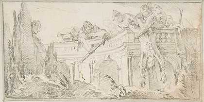 男人们在花园里处理尸体的场景`Scene of Men Disposing of Corpse in a Garden (1696–1770) by Giovanni Battista Tiepolo