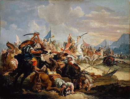 约书亚让太阳在亚摩利人的战斗中静止不动`Joshua Lets The Sun Stand Still In The Battle Of The Amorites (Around 1745~1755) by Francesco Fontebasso