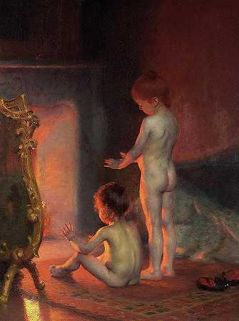 洗澡后，1890年`After the Bath, 1890 by Paul Peel