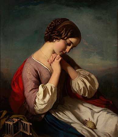 带死鸟的女孩`Mädchen mit totem Vogel (1890) by Henry Guillaume Schlesinger