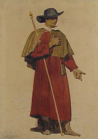 意大利朝圣者`An Italian Pilgrim (19th century) by Dominique Louis Papety