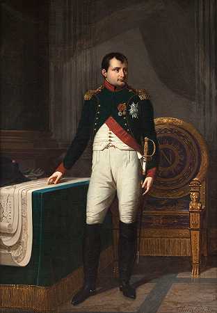 拿破仑一世的肖像（1769-1821年），穿着警卫猎人上校的制服`Portrait de Napoléon Ier (1769~1821), en uniforme de colonel des chasseurs de la Garde (1809) by Robert Jacques François Lefèvre
