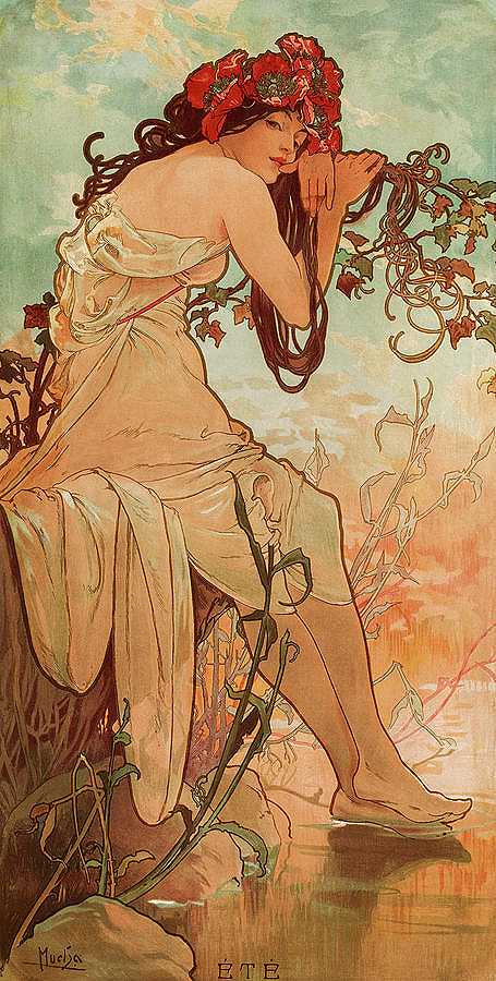 Summer，摘自1896年《四季》系列`Summer, from the series The Seasons, 1896 by Alphonse Mucha