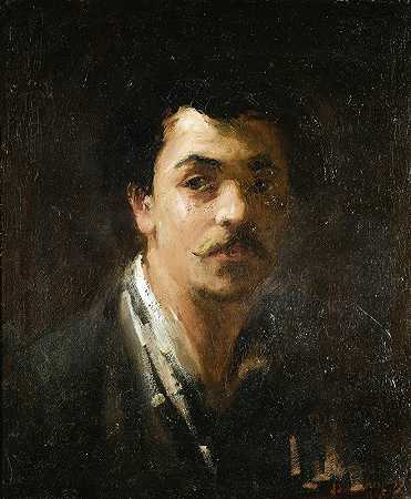 雕塑家亚历山大·法尔圭埃的肖像`Portrait of The Sculptor Alexandre Falguière (1861) by Jean-Baptiste Carpeaux