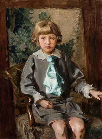 伊沃·奥米斯基小时候的画像`Portrait of Iwo Łomiński as a Child (1913) by Teodor Axentowicz