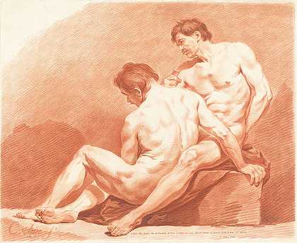 两个男性裸体`Two Male Nudes (c. 1774) by Jean François Janinet