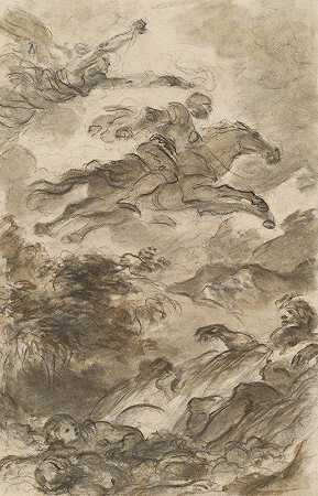 里纳尔多跨过拜亚多，飞去追逐安吉丽卡`Rinaldo, Astride Baiardo, Flies Off in Pursuit of Angelica (c. 1795) by Jean-Honoré Fragonard