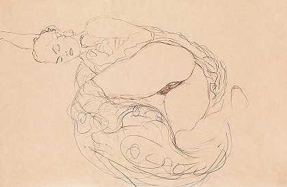 裸体躺着，双腿拉起`Reclining Nude with Legs Drawn Up by Gustav Klimt