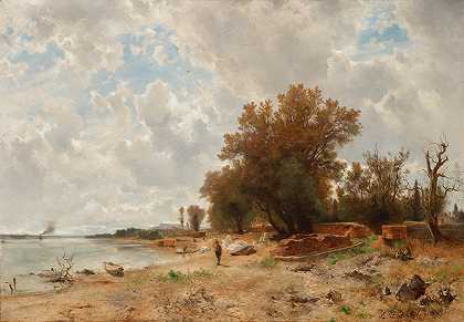 普拉特河的多瑙河河岸`Donauufer im Prater (1873) by Eduard Peithner von Lichtenfels
