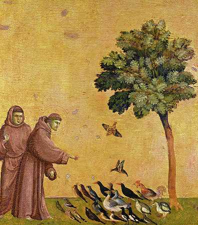 阿西西的圣方济各向鸟类布道，日期为1290年`Saint Francis of Assisi Preaching to the Birds, Dated 1290 by Giotto di Bondone
