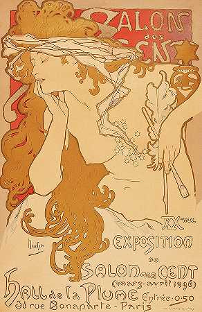 第20届新艺术沙龙展览海报`Poster for the 20th exhibition of the Salon des Cent, Art Nouveau by Alphonse Mucha