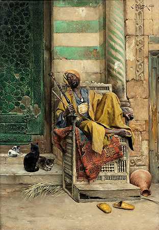 戈萨吸烟者`The Goza Smoker (1884) by Ludwig Deutsch