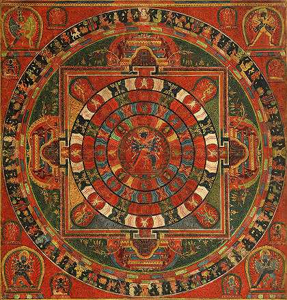 佛教神查克拉桑瓦拉的曼荼罗，1490年`Mandala of the Buddhist Deity Chakrasamvara, 1490 by Unknown