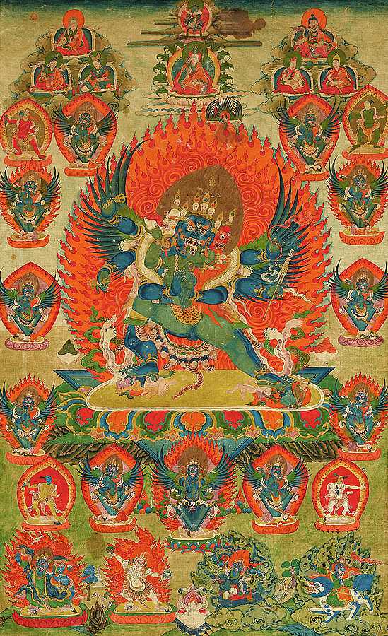 金刚和双大乘唐卡`Thangka of Vajrakila and Diptachakra by Unknown
