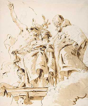 年长的政要出席了会议`Aged Dignitary Attended by Mercury and Prudence (1696–1770) by Mercury and Prudence by Giovanni Battista Tiepolo