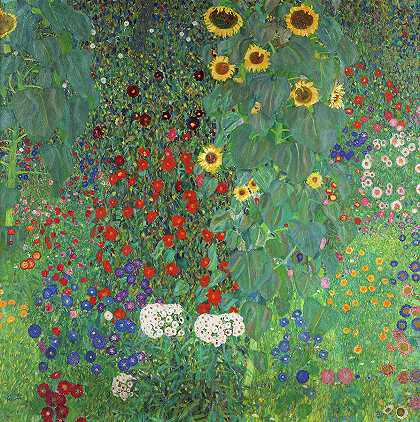种植向日葵的农场花园，1907年`Farm Garden with Sunflowers, 1907 by Gustav Klimt