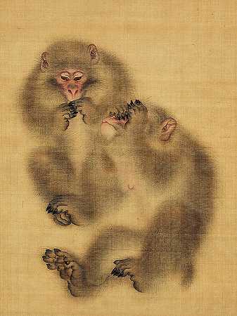 聪明的猴子们，不要看到邪恶，不要说邪恶`See No Evil, Speak No Evil, Wise Monkeys by Mori Sosetsu