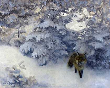 冬狐`Winter Fox by Bruno Liljefors