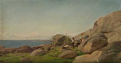 鲸鱼休息日`Hviledag ved Hvaler (1874) by Amaldus Nielsen